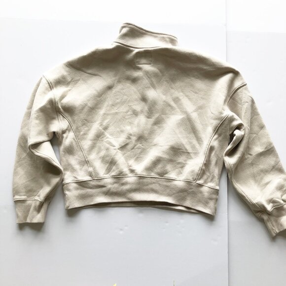 ABERCROMBIE Soft A&F Essential Sunday Half Zip Crop Tan Sweatshirt Womens Small - Picture 3 of 9